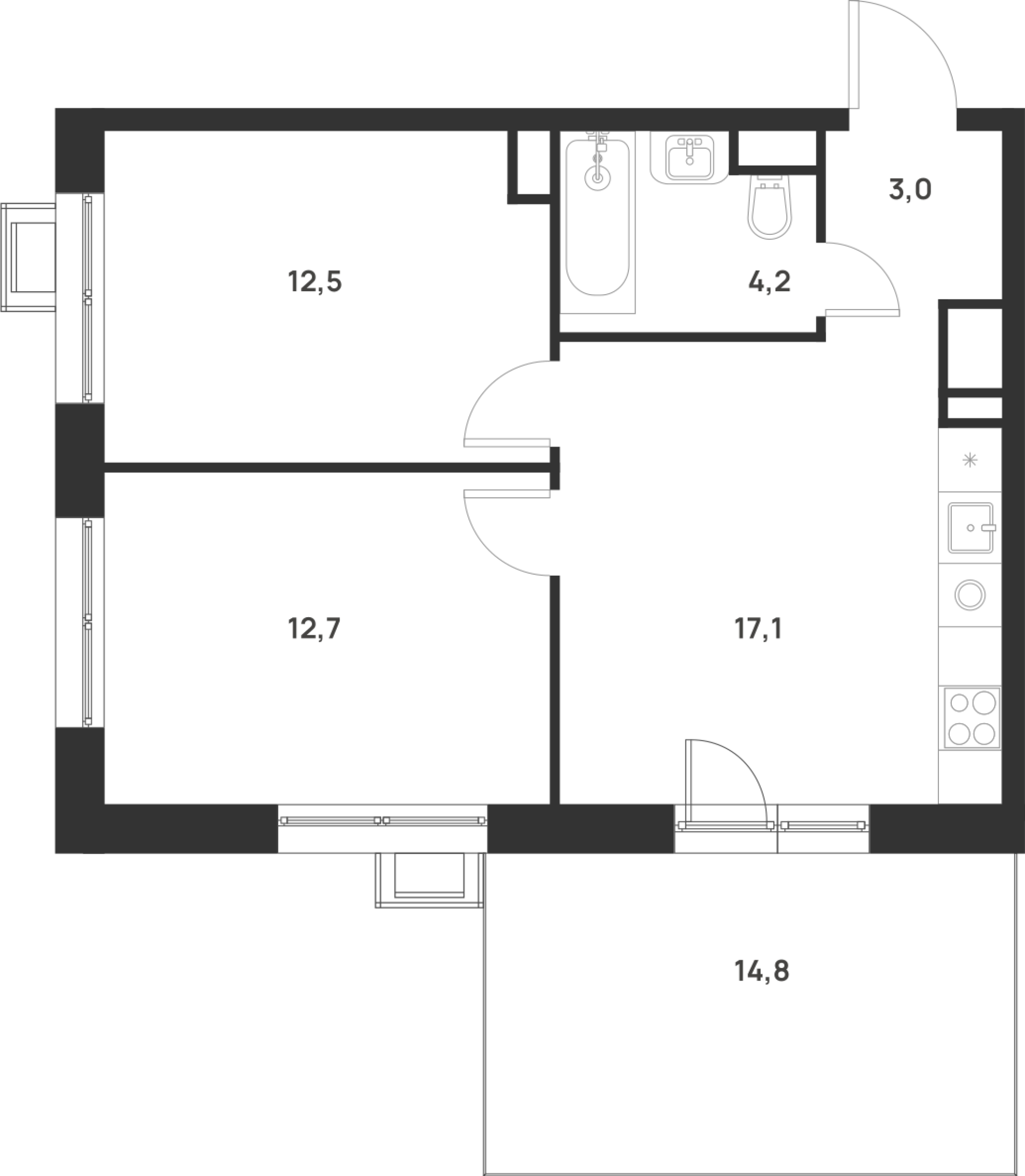 2-комнатная 53 м2 в ЖК Форевиль корпус null этаж 2