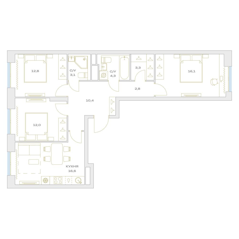 4-комнатная 81 м2 в ЖК Детали корпус null этаж 10