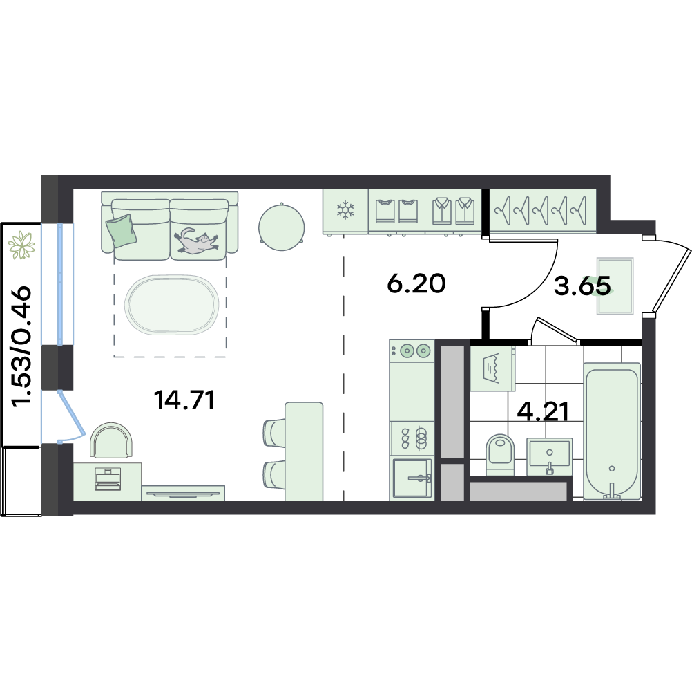 Студия 29 м2 в ЖК G3 Театральный корпус null этаж 5