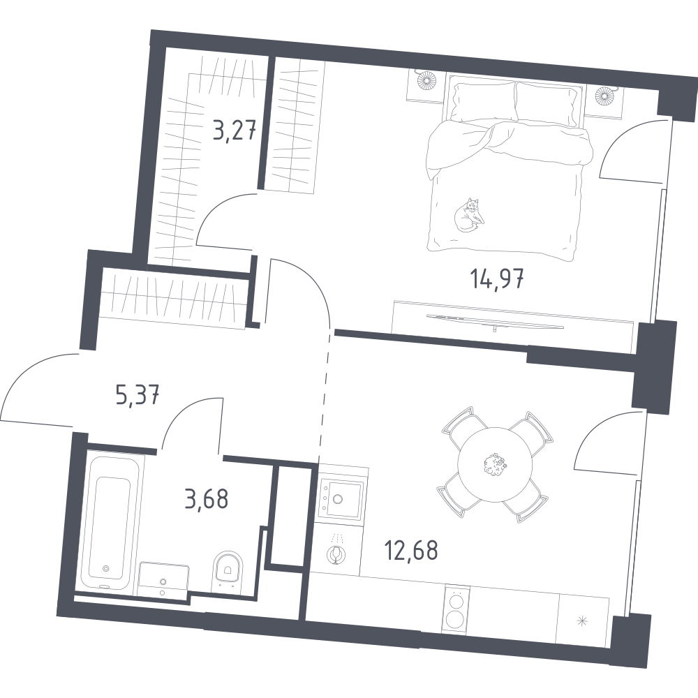 1-комнатная 39 м2 в ЖК Квартал на воде корпус null этаж 5