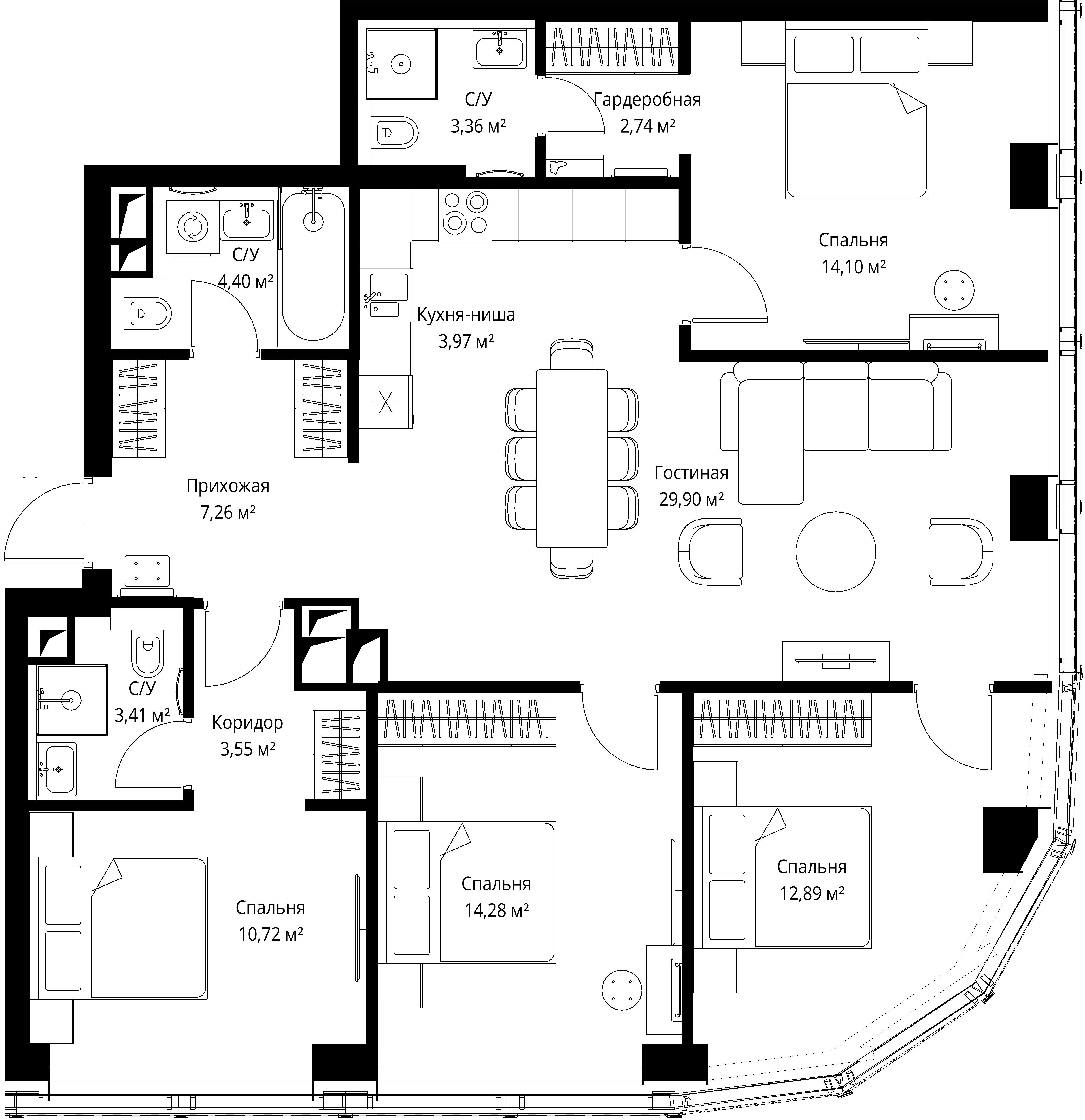 4-комнатная 110 м2 в ЖК Famous корпус null этаж 40