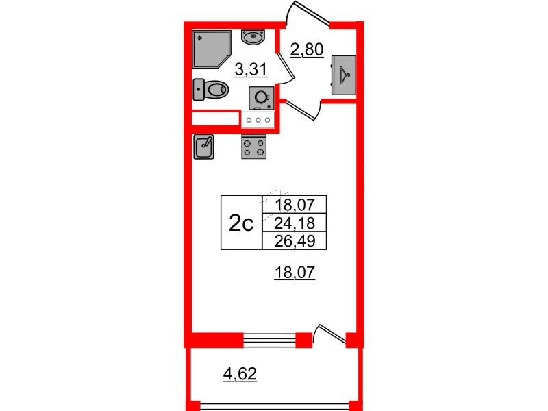 Студия 24 м2 в ЖК Бионика Заповедная корпус null этаж 3