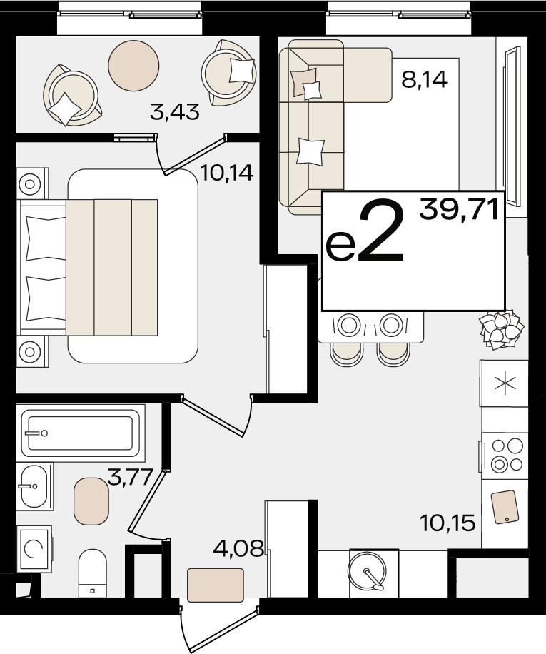 Студия 39 м2 в ЖК Патрики корпус null этаж 3