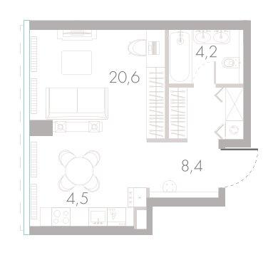 Студия 39 м2 в ЖК River Park Towers Кутузовский корпус null этаж 2