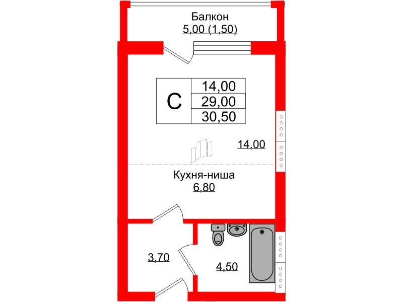 Студия 30 м2 в ЖК Теодор Кроне корпус null этаж 3