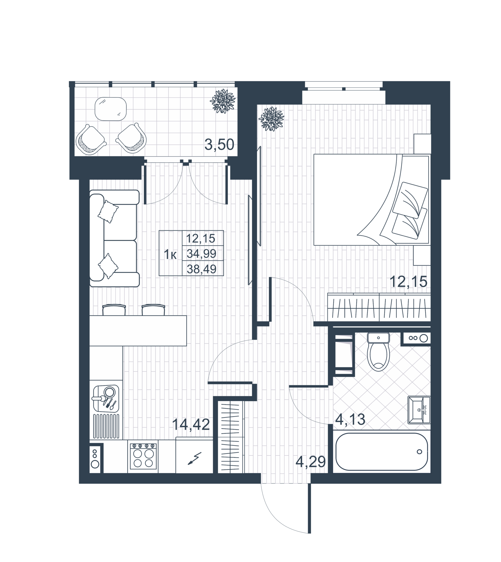 1-комнатная 34 м2 в ЖК Ново-Антропшино корпус null этаж 6
