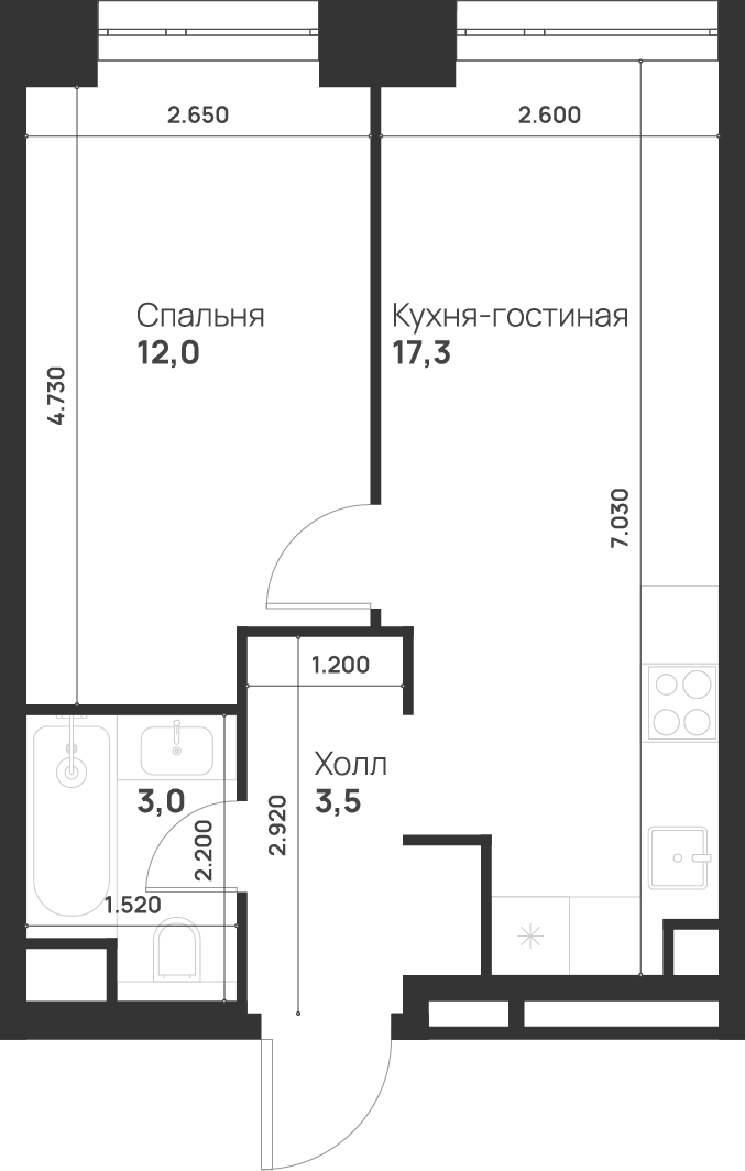 1-комнатная 35 м2 в ЖК ВОЙС корпус null этаж 10