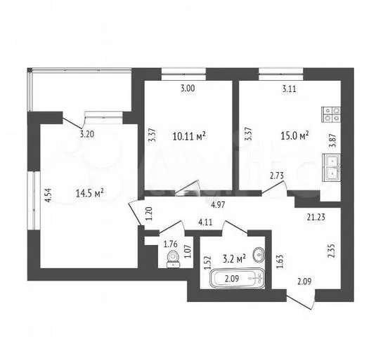 2-комнатная 50 м2 в ЖК undefined корпус null этаж -2