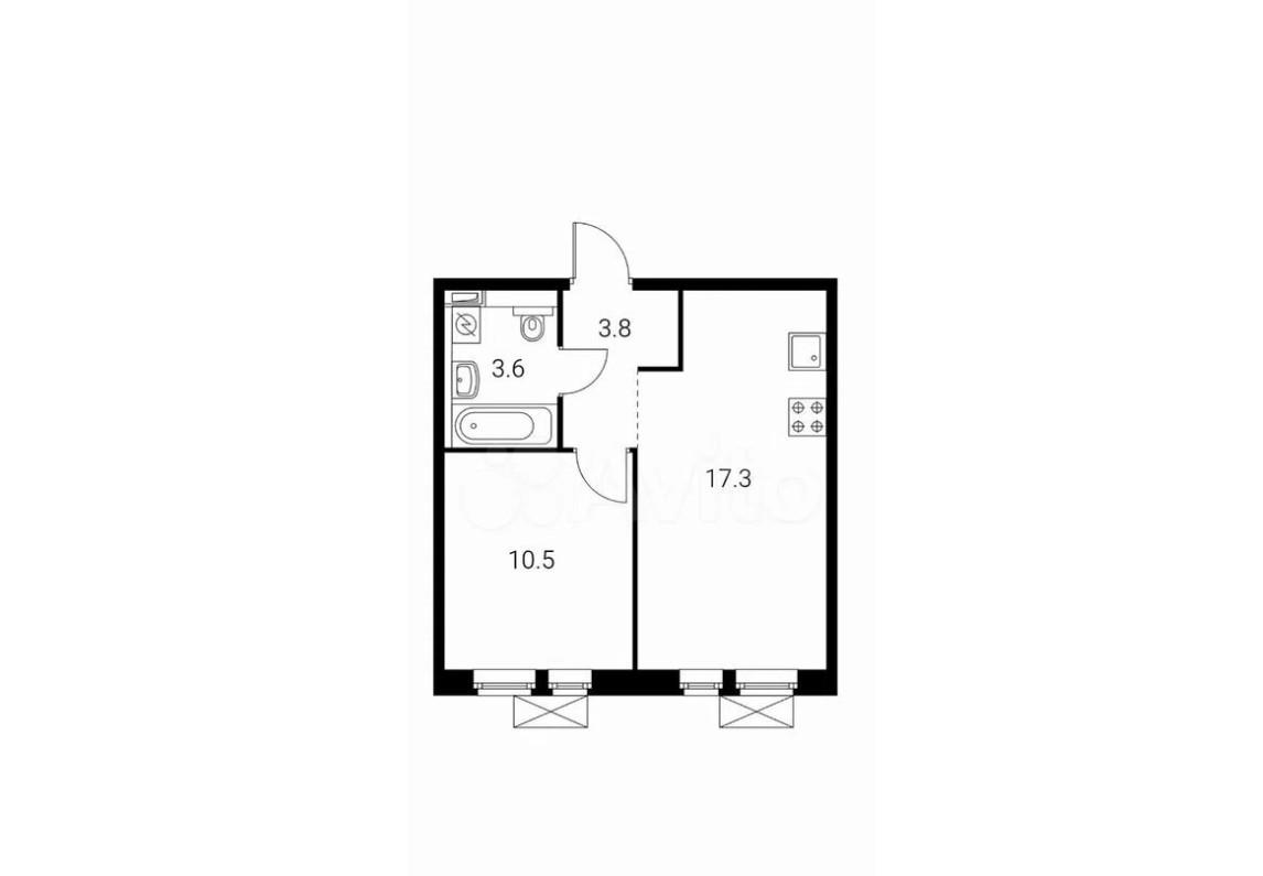 2-комнатная 35.2 м2 в ЖК undefined корпус null этаж 6