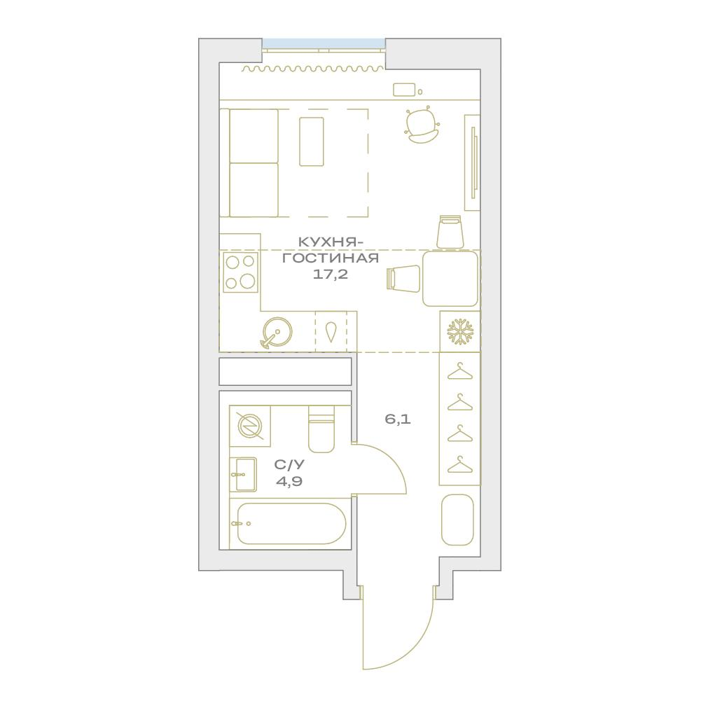 Студия 28 м2 в ЖК Детали корпус null этаж 21