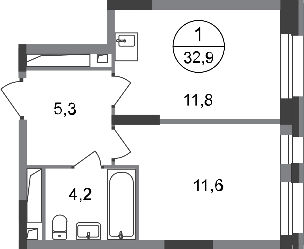 1-комнатная 32 м2 в ЖК Первый Московский корпус null этаж 20