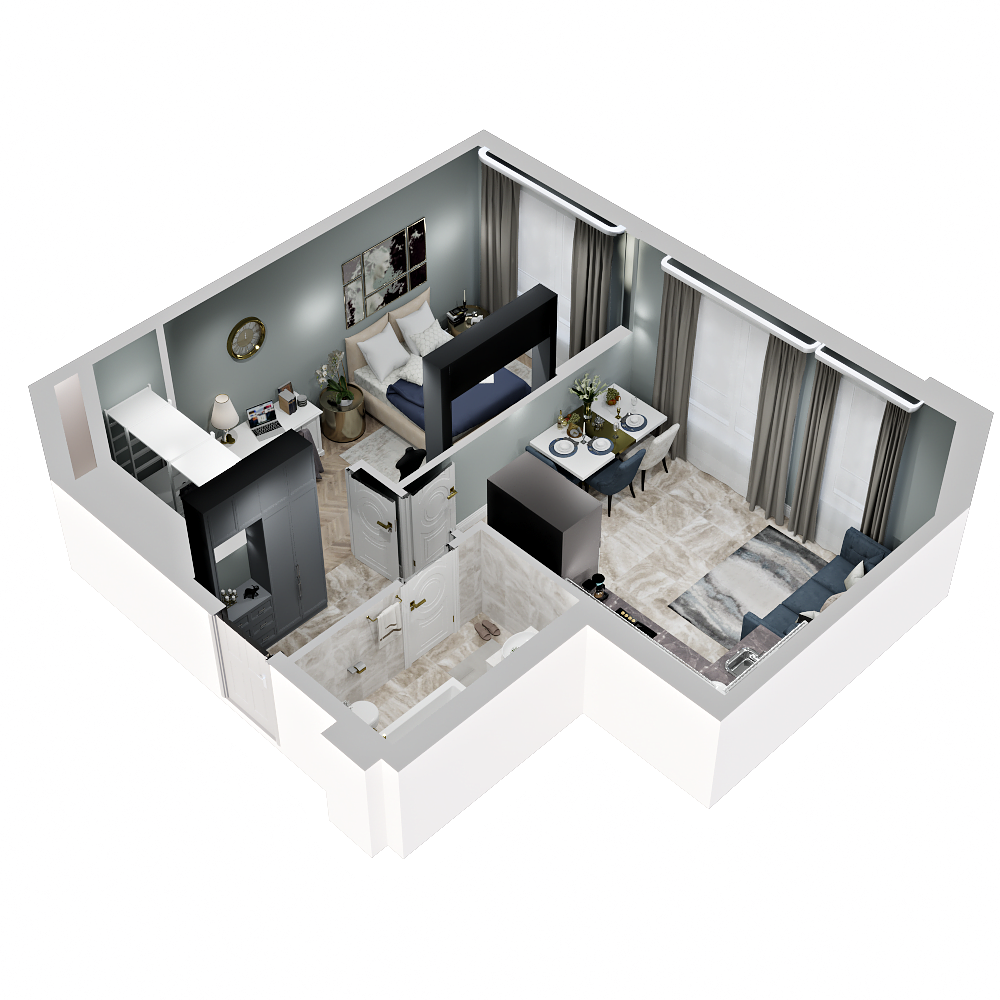 1-комнатная 40 м2 в ЖК Зеленая территория корпус null этаж 2