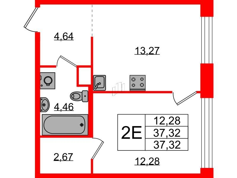 1-комнатная 37 м2 в ЖК PLUS Пулковский корпус null этаж 2