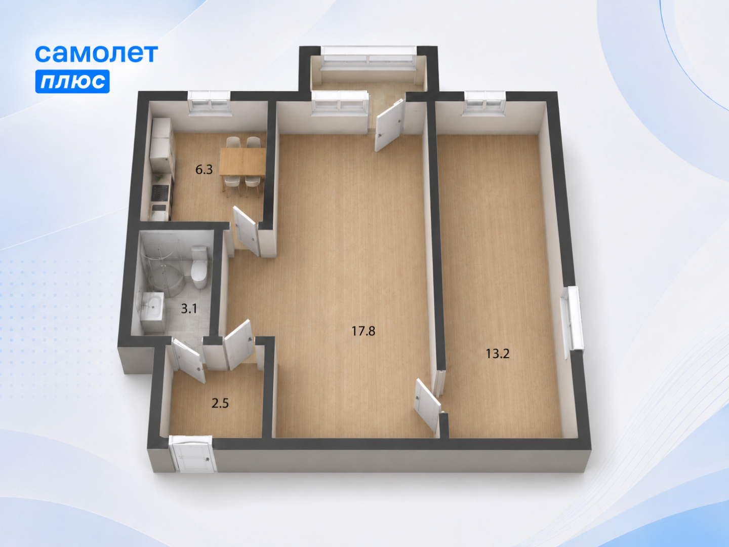 2-комнатная 42.9 м2 в ЖК undefined корпус null этаж 3