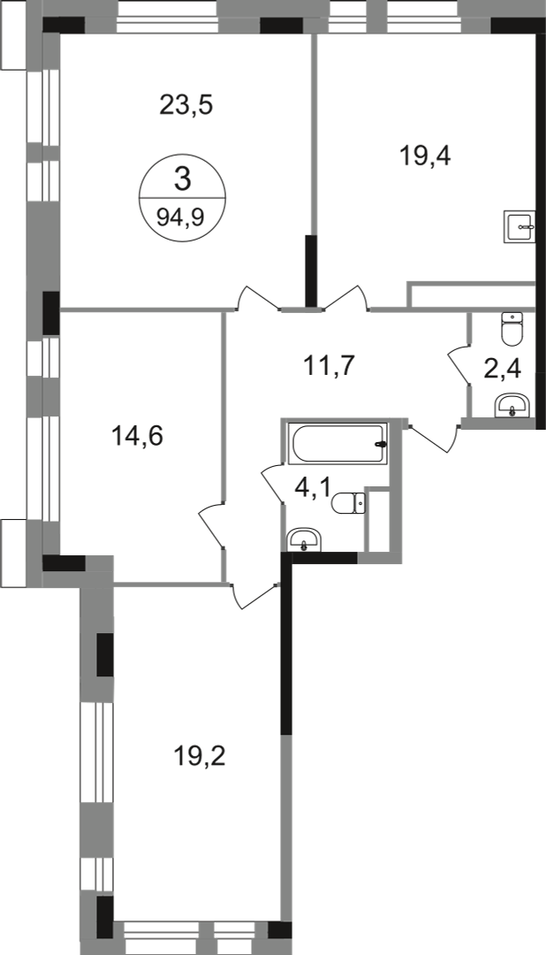 3-комнатная 94 м2 в ЖК Первый Московский корпус null этаж 21