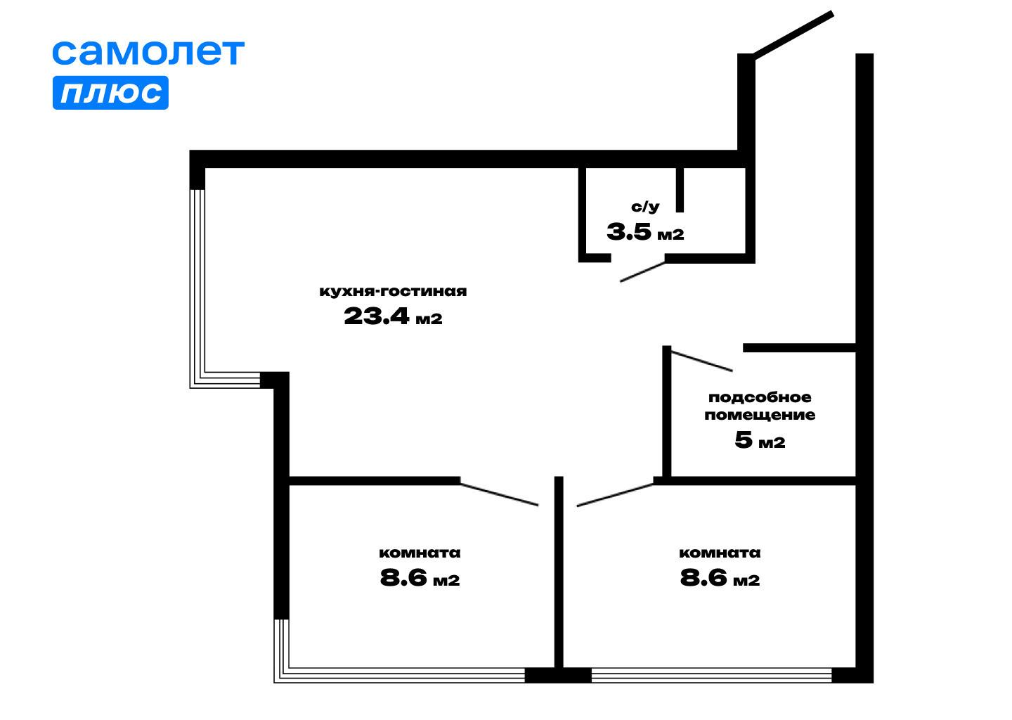 3-комнатная 57.8 м2 в ЖК undefined корпус null этаж 11