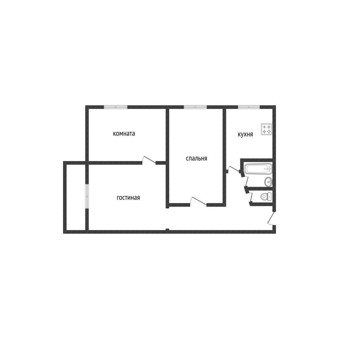3-комнатная 51.2 м2 в ЖК undefined корпус null этаж 3
