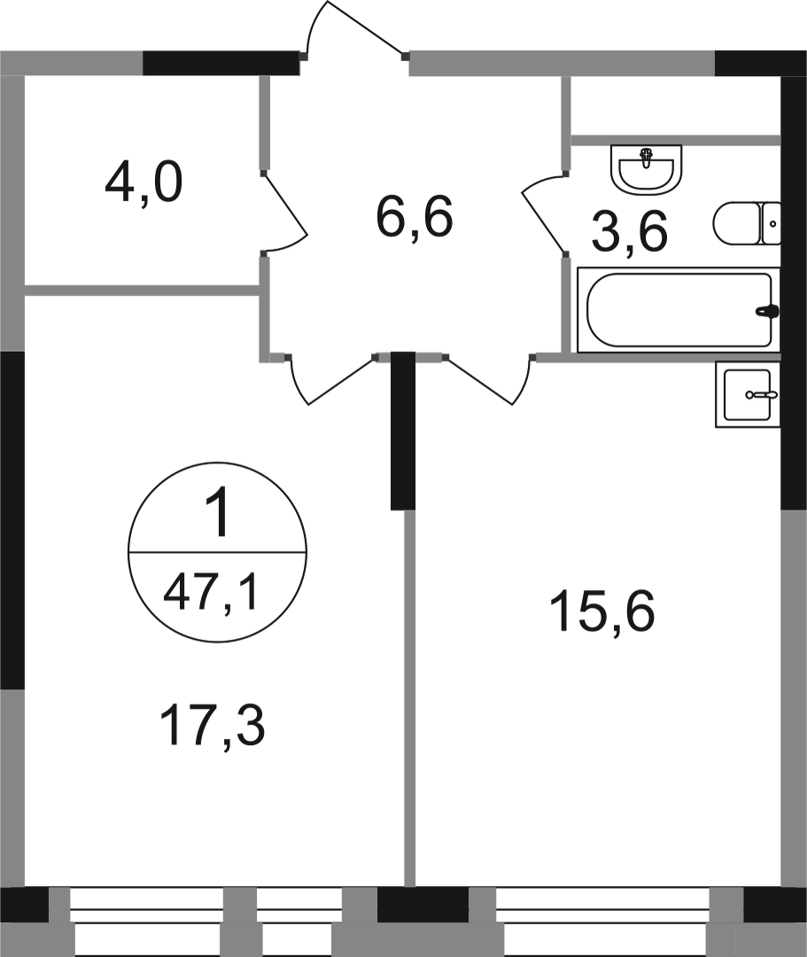 1-комнатная 47 м2 в ЖК Первый Московский корпус null этаж 5