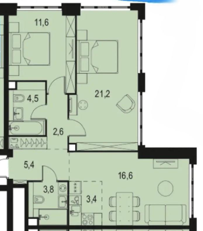 3-комнатная 69.1 м2 в ЖК undefined корпус null этаж 9