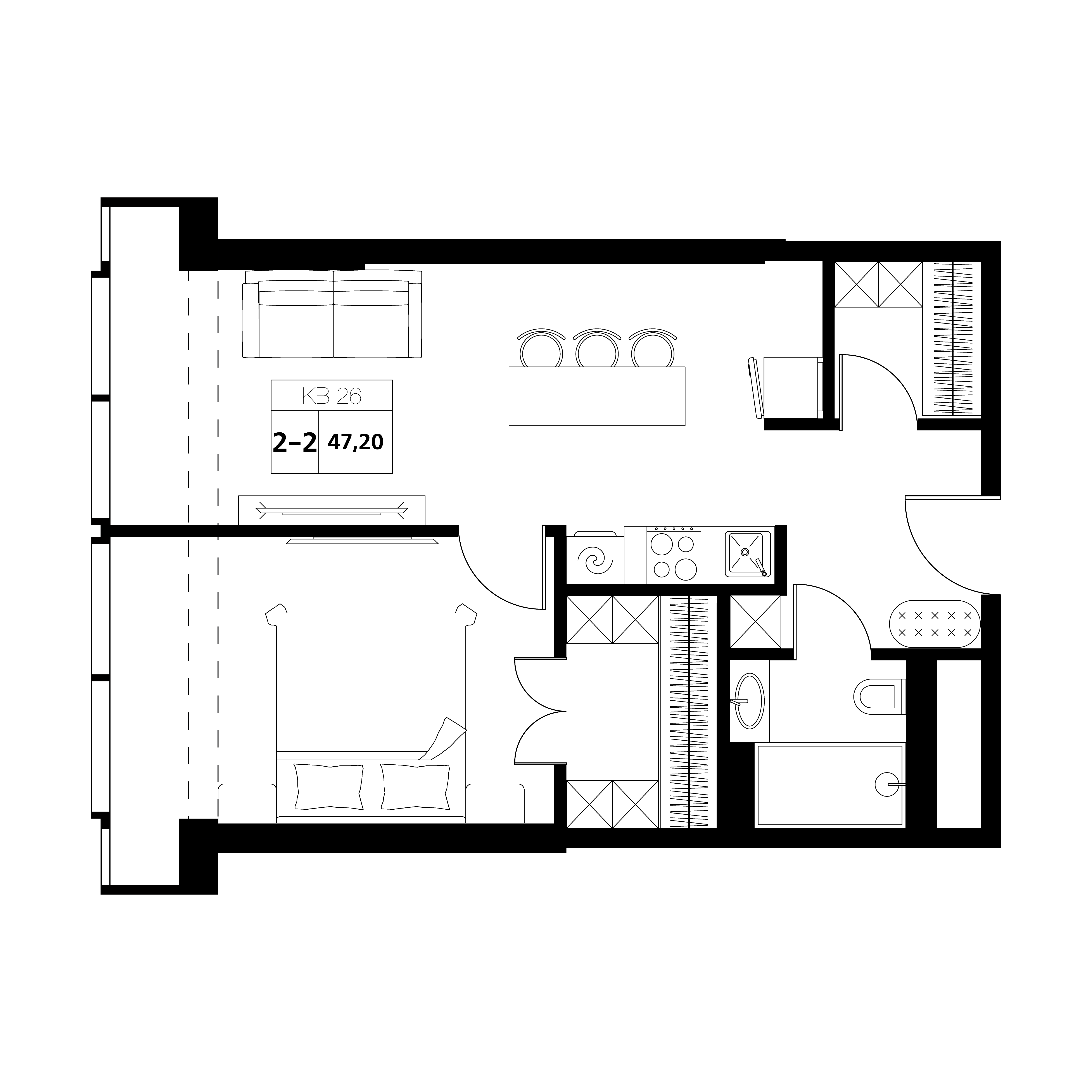 2-комнатная 47 м2 в ЖК Аксис Центр корпус null этаж 13