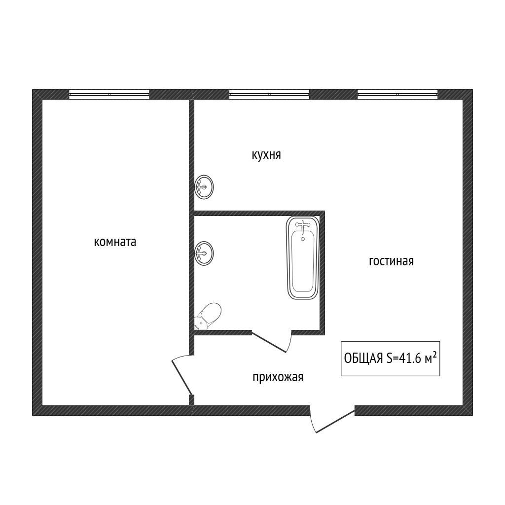 2-комнатная 41.6 м2 в ЖК undefined корпус null этаж 1