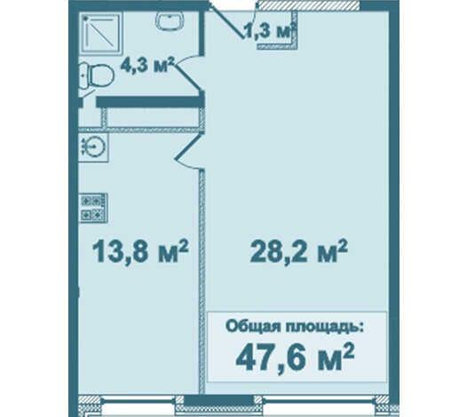 1-комнатная 47 м2 в ЖК undefined корпус null этаж 1