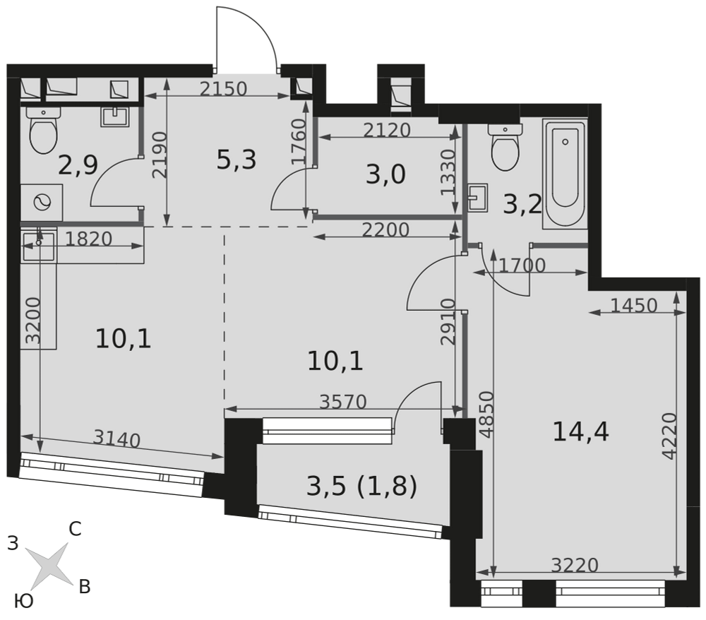 2-комнатная 50 м2 в ЖК Роттердам корпус null этаж 5