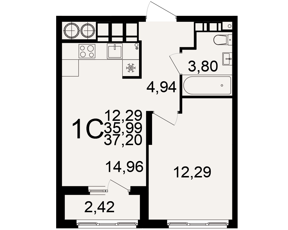 1-комнатная 35 м2 в ЖК Вдохновение корпус null этаж 20