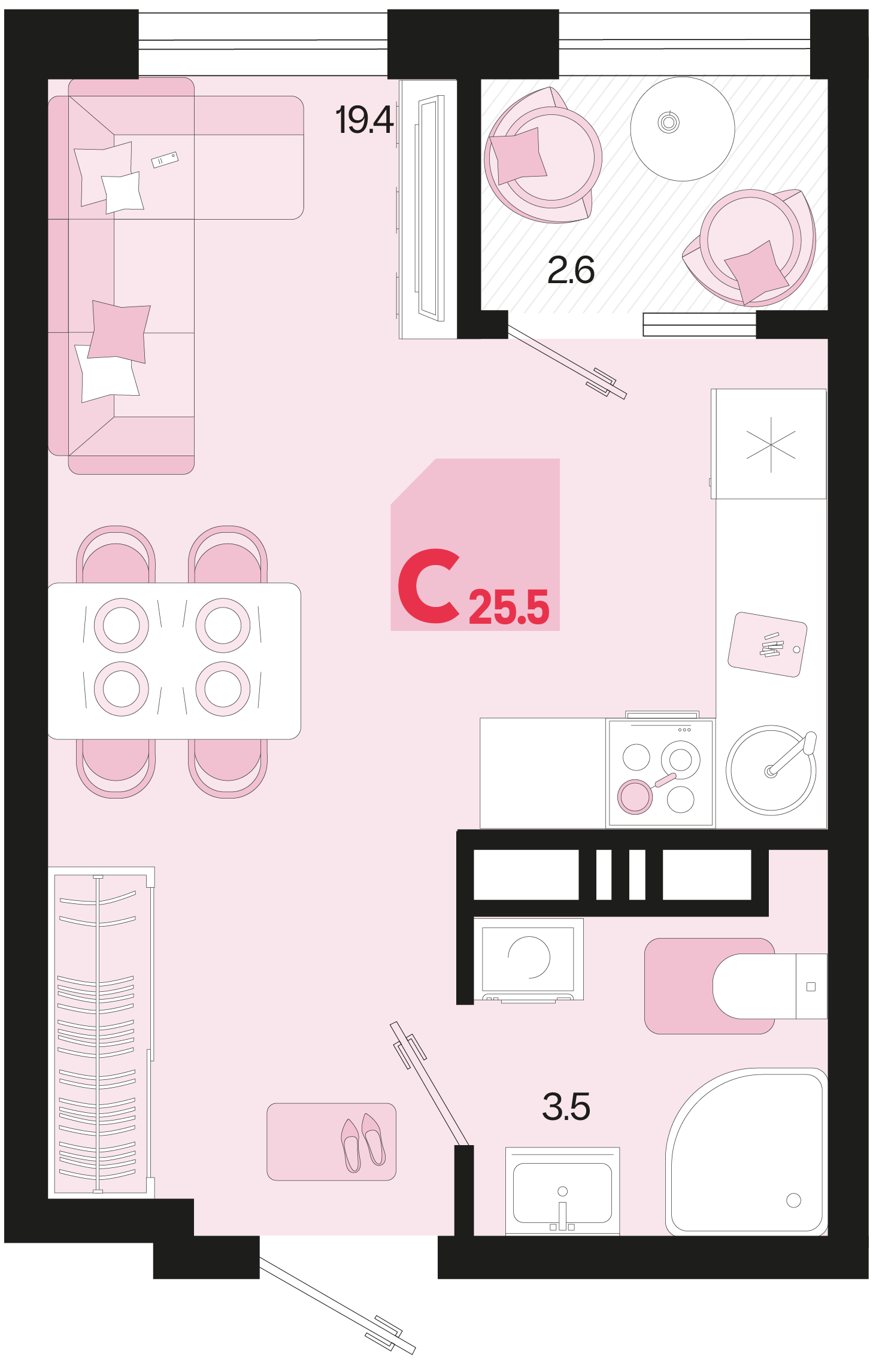 Студия 25 м2 в ЖК Первое место корпус null этаж 14