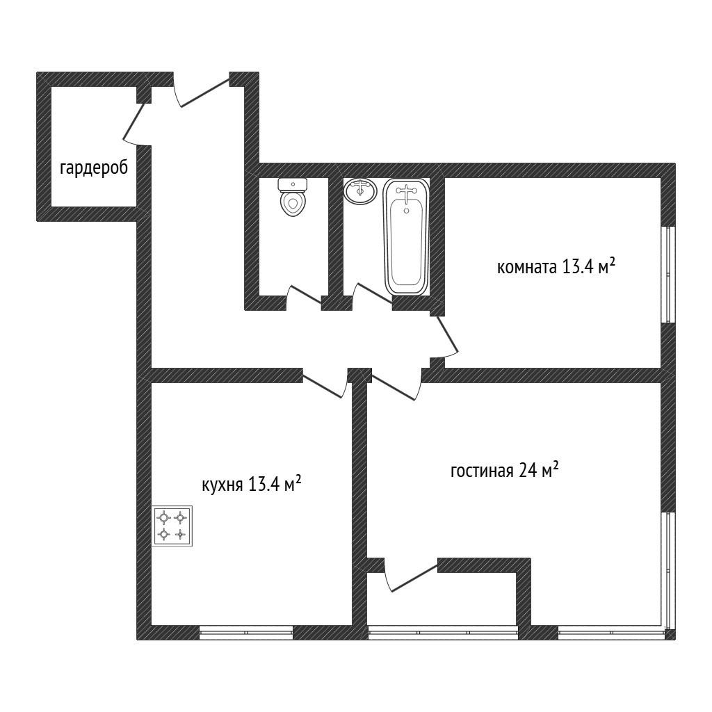 2-комнатная 71.3 м2 в ЖК undefined корпус null этаж 15