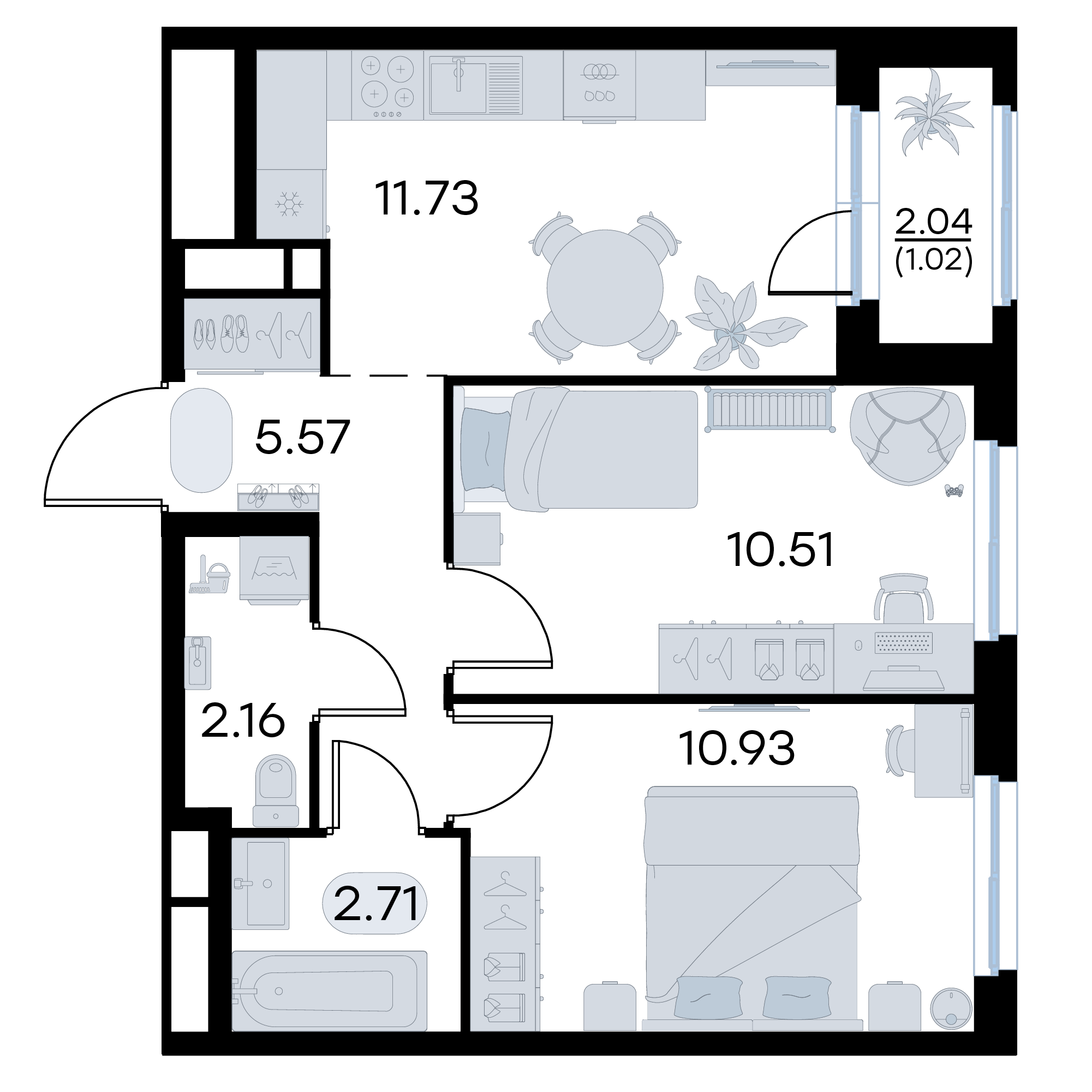 2-комнатная 44 м2 в ЖК Октябрьский корпус null этаж 15