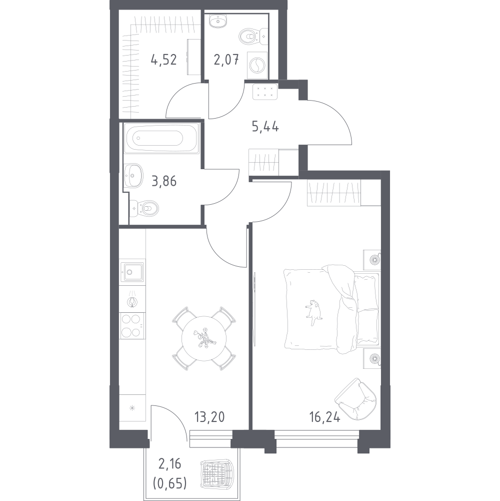 1-комнатная 45 м2 в ЖК Рябиновая Роща корпус null этаж 13