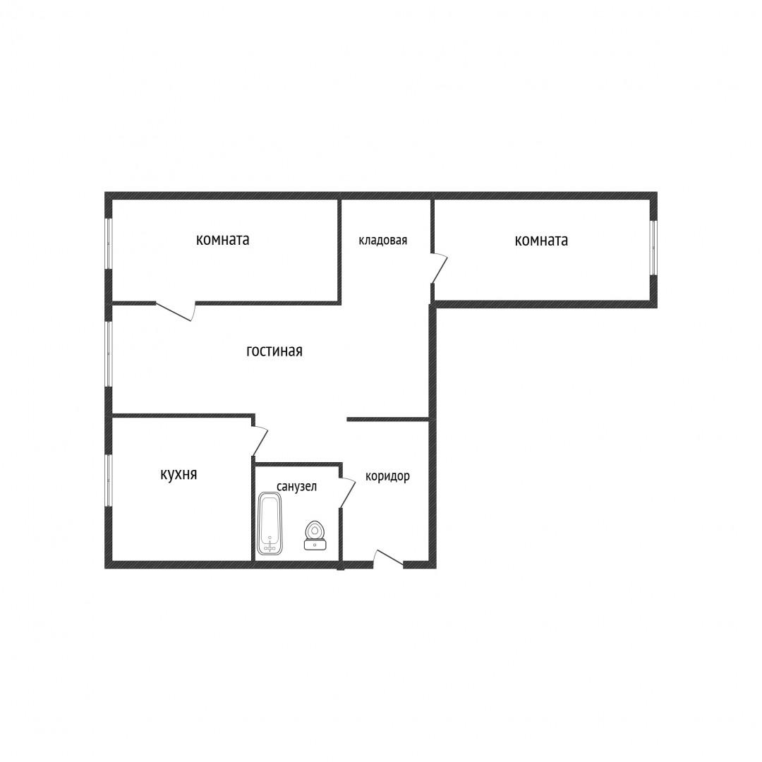 3-комнатная 62.5 м2 в ЖК undefined корпус null этаж 1