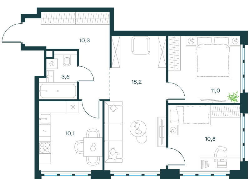3-комнатная 64 м2 в ЖК Левел Южнопортовая корпус null этаж 19