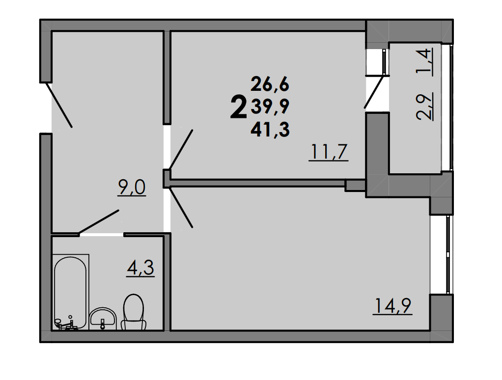 Студия 41 м2 в ЖК GraY 2 корпус null этаж 2