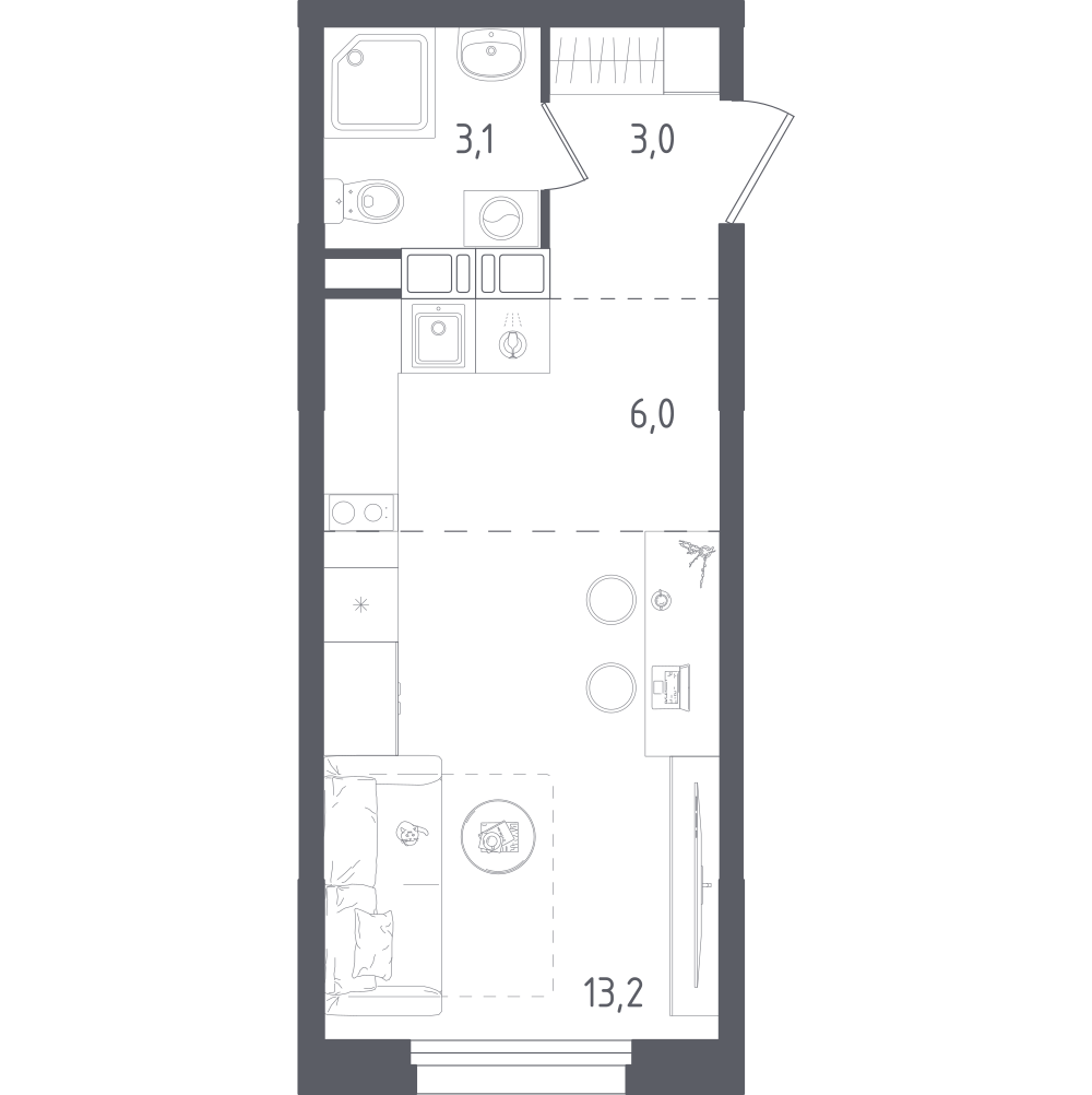 Студия 25 м2 в ЖК Ольховый Квартал корпус null этаж 15