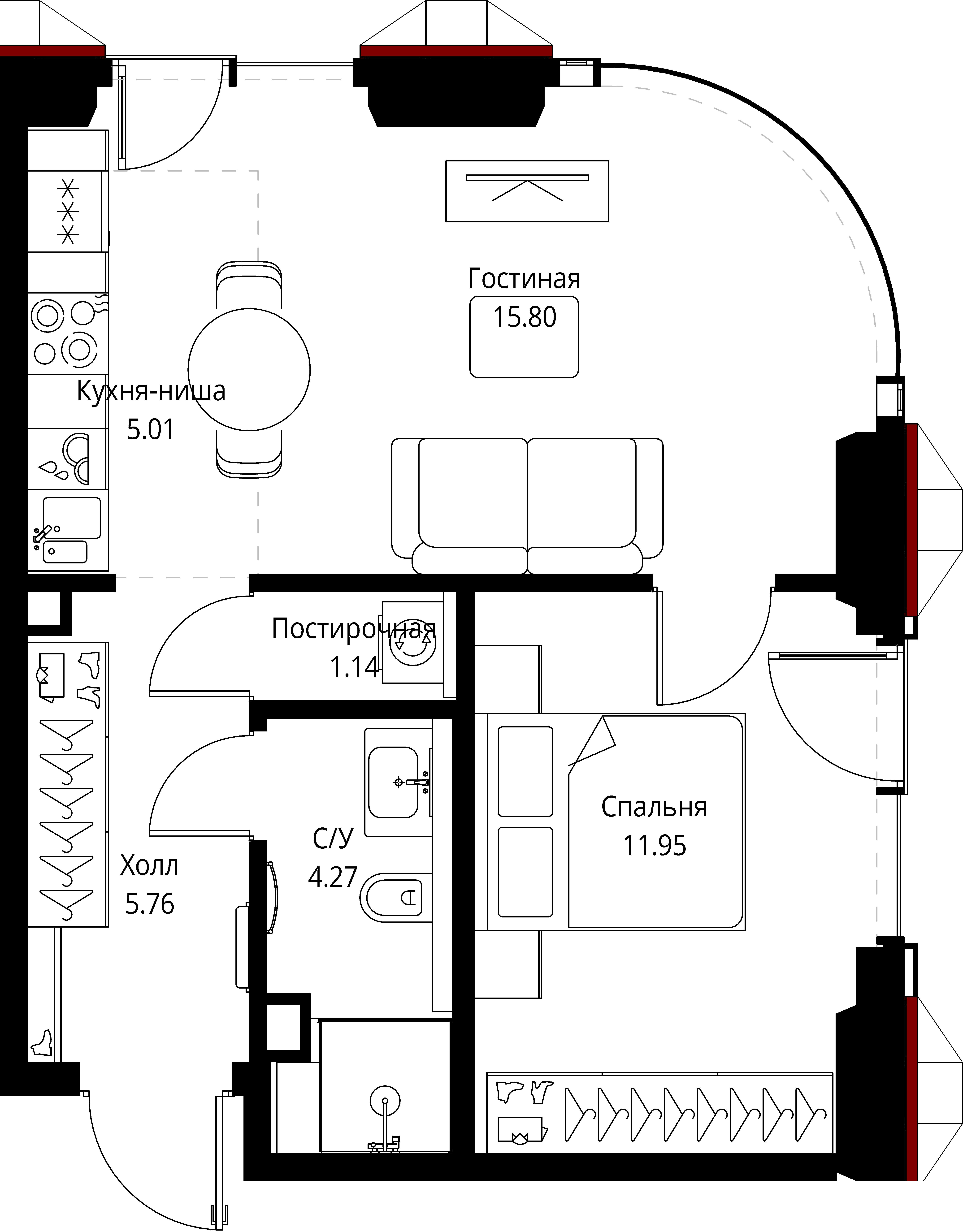 1-комнатная 43 м2 в ЖК SET корпус null этаж 8