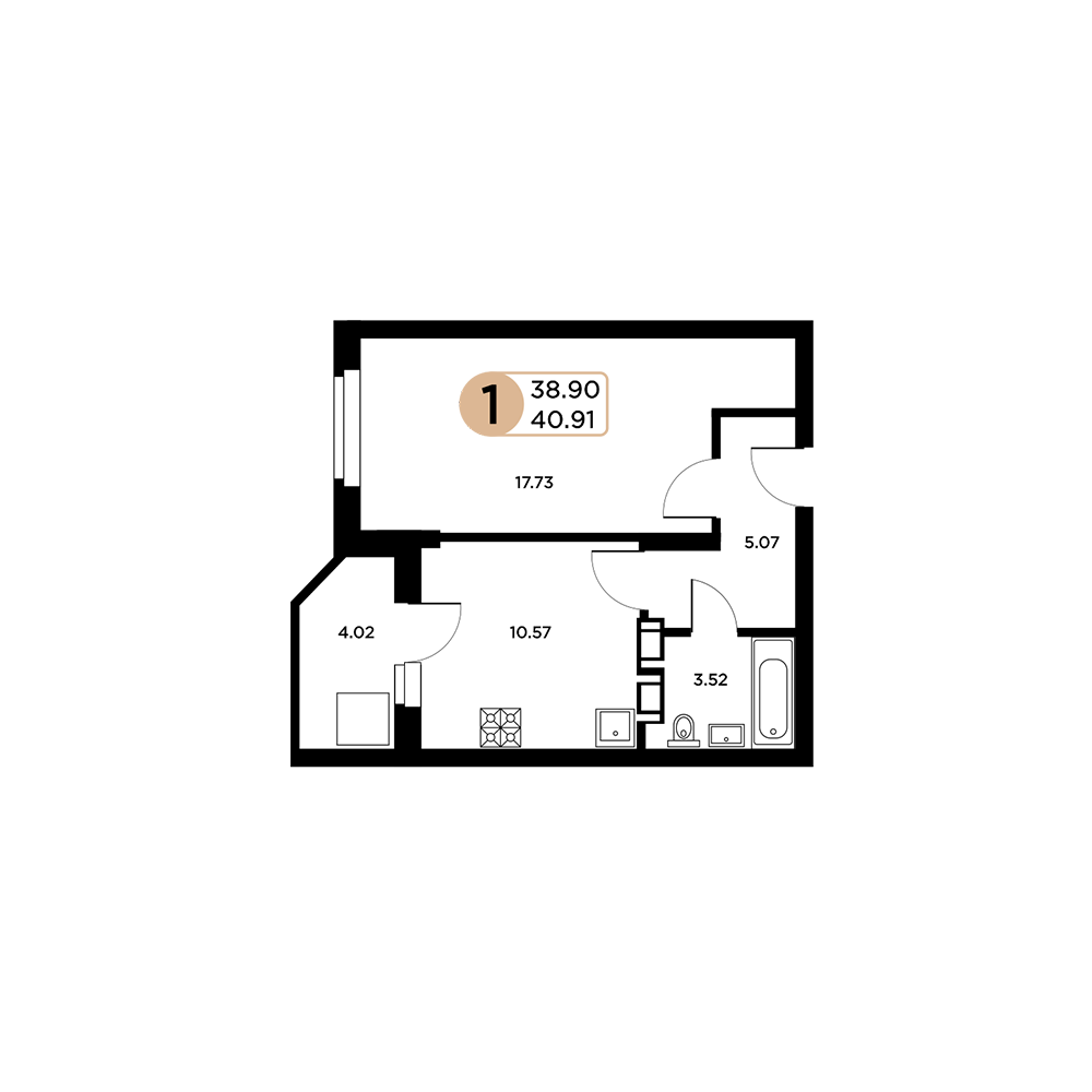 1-комнатная 40 м2 в ЖК Московский корпус null этаж 4