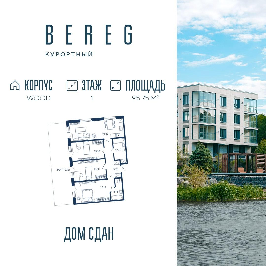 3-комнатная 95 м2 в ЖК Bereg. Курортный корпус null этаж 1