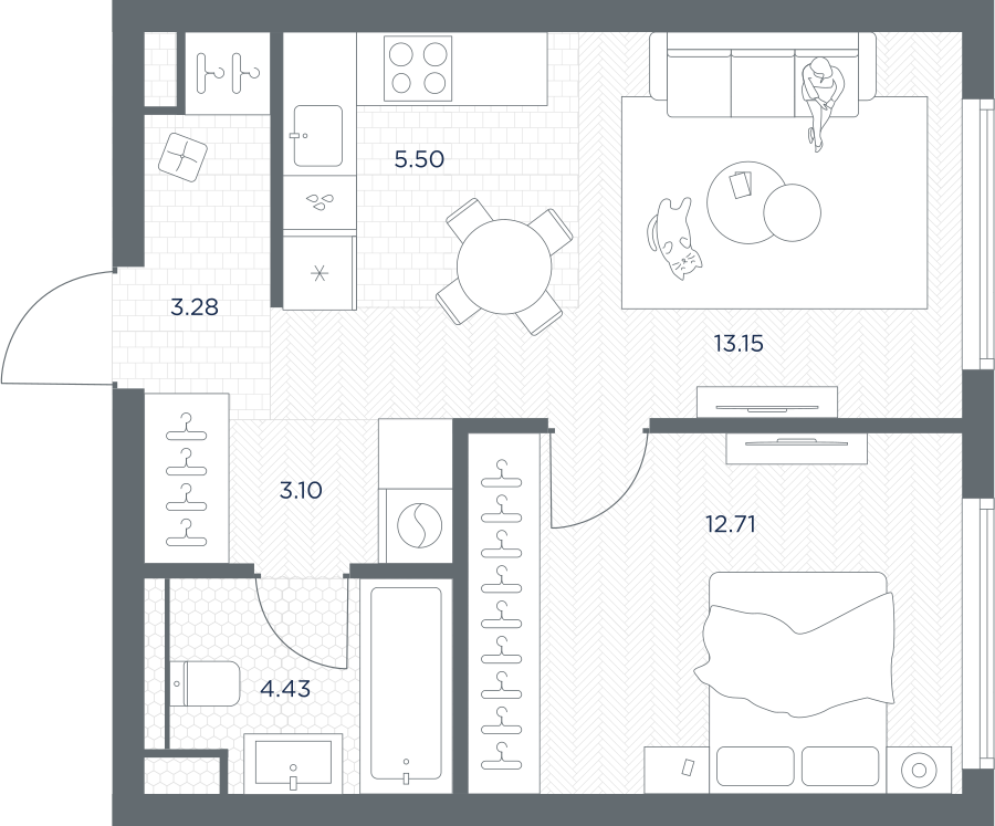 1-комнатная 42 м2 в ЖК TATE корпус null этаж 24