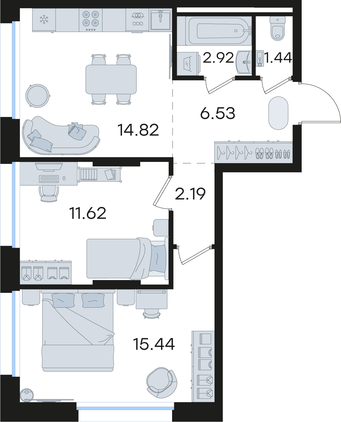 2-комнатная 54 м2 в ЖК GloraX Premium Гребной канал корпус null этаж 7