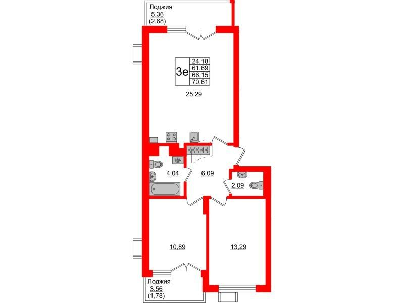 2-комнатная 66 м2 в ЖК Lake City-7 корпус null этаж 1