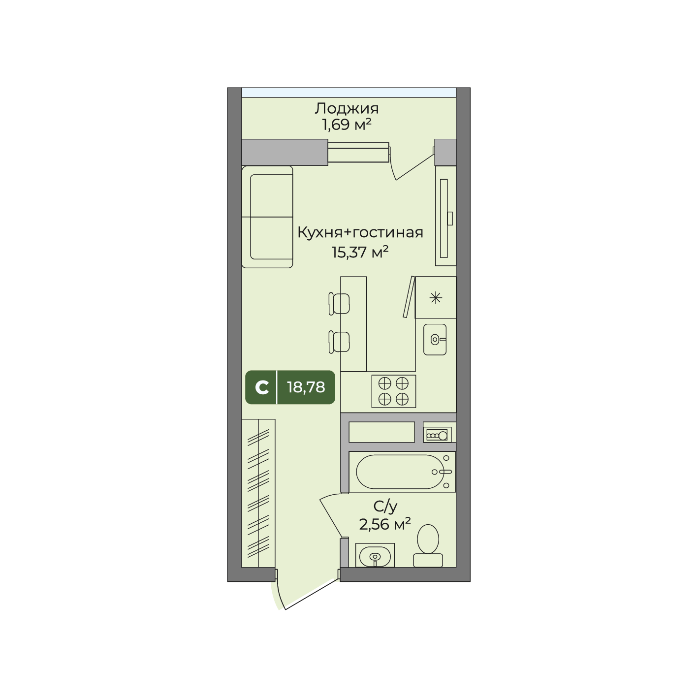 Студия 18 м2 в ЖК Цитрус корпус null этаж 5