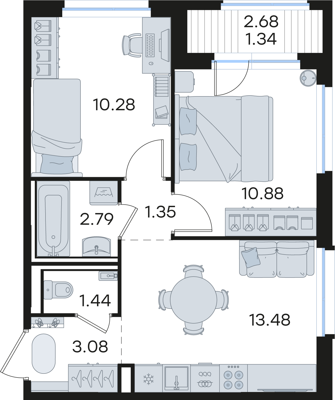 2-комнатная 44 м2 в ЖК Новинки корпус null этаж 8
