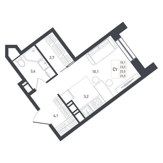 Студия 25 м2 в ЖК Новая Щербинка корпус null этаж 7