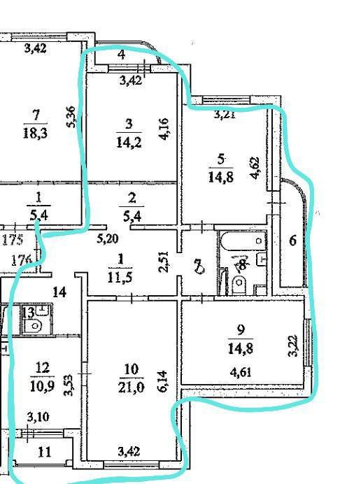 4-комнатная 105.2 м2 в ЖК undefined корпус null этаж 23