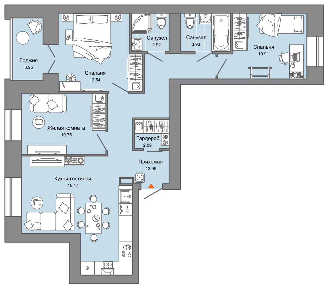 4-комнатная 80 м2 в ЖК CENTROPOLIS корпус null этаж 2