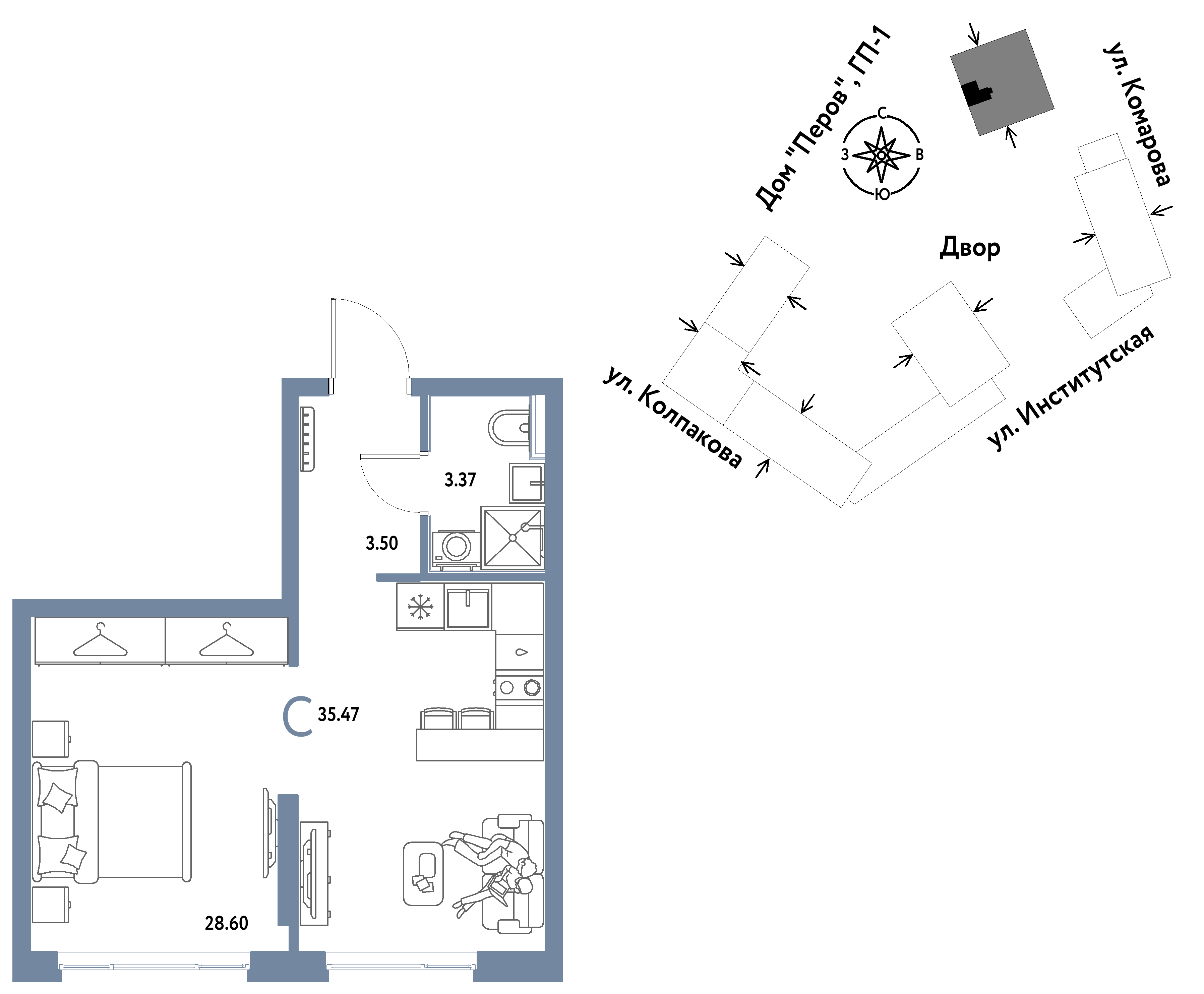 Студия 35 м2 в ЖК Страна.Парковая корпус null этаж 10