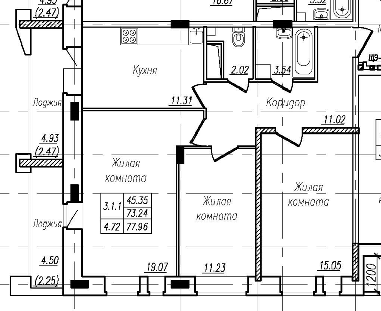 3-комнатная 78 м2 в ЖК Николаевский парк корпус null этаж 9