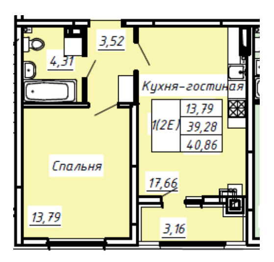 2-комнатная 40.9 м2 в ЖК undefined корпус null этаж 7